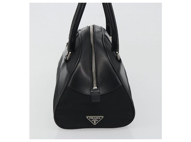 Borsa a Mano PRADA Nylon Pelle Nero Argento Auth am12218V - vista 3