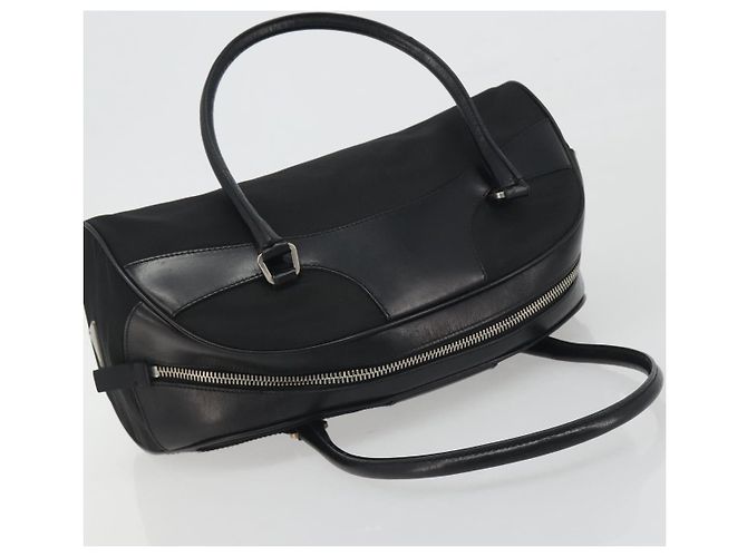 Borsa a Mano PRADA Nylon Pelle Nero Argento Auth am12218V - vista 6