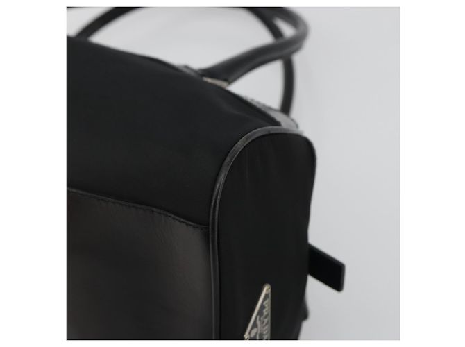 Borsa a Mano PRADA Nylon Pelle Nero Argento Auth am12218V - vista 8