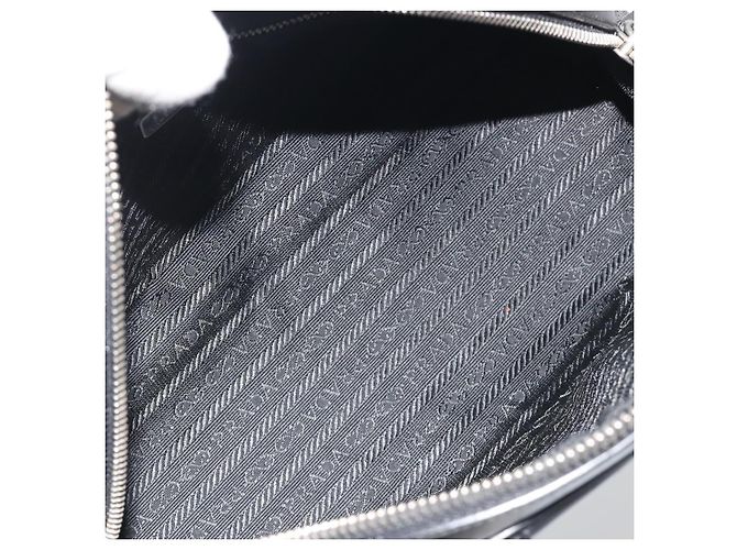 Borsa a Mano PRADA Nylon Pelle Nero Argento Auth am12218V - vista 9