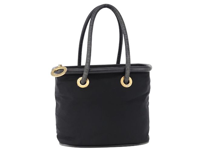 Céline CELINE Circle Handtasche Nylon Schwarz Gold Auth 193380 Golden - Ansicht 13
