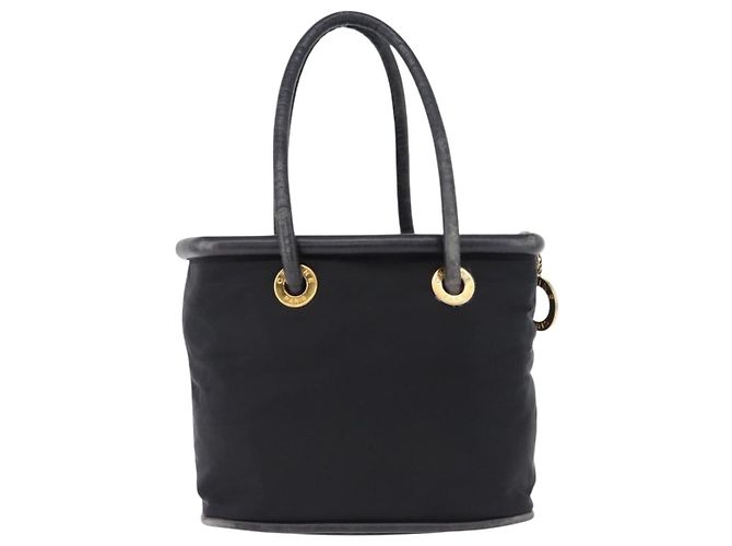 Céline CELINE Circle Handtasche Nylon Schwarz Gold Auth 193380 Golden - Ansicht 2