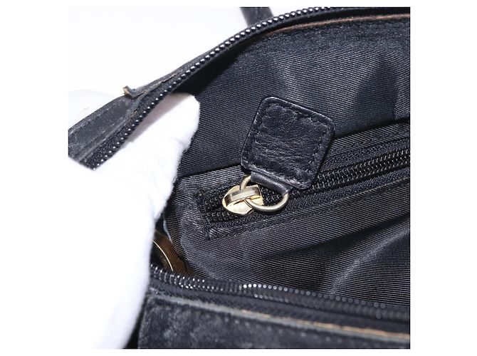 Céline CELINE Circle Handtasche Nylon Schwarz Gold Auth 193380 Golden - Ansicht 22