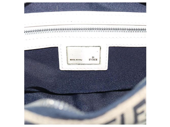 FENDI Zucchino Canvas Handtasche Navy Silver Auth 193898A Silber Marineblau - Ansicht 18