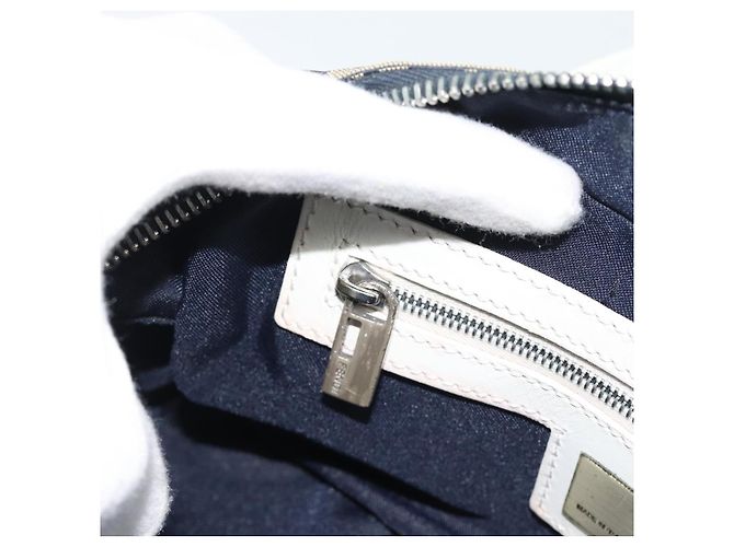 FENDI Zucchino Canvas Handtasche Navy Silver Auth 193898A Silber Marineblau - Ansicht 21
