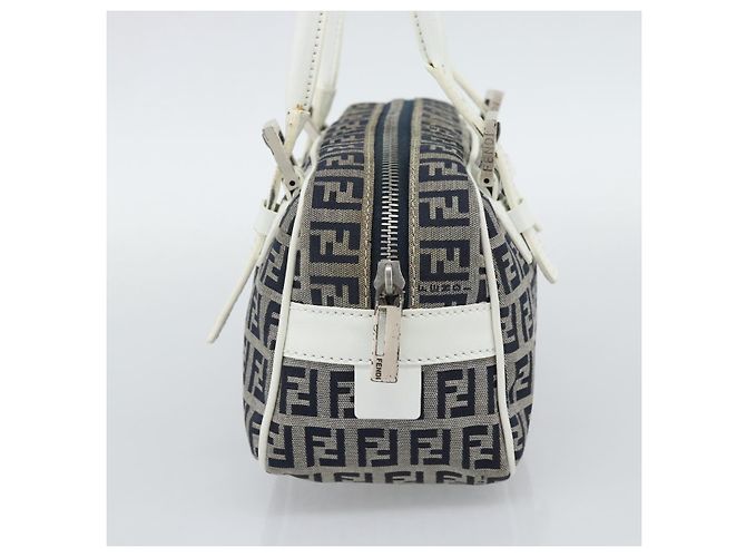 FENDI Zucchino Canvas Handtasche Navy Silver Auth 193898A Silber Marineblau - Ansicht 3
