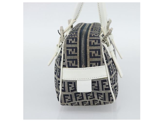 FENDI Zucchino Canvas Handtasche Navy Silver Auth 193898A Silber Marineblau - Ansicht 4