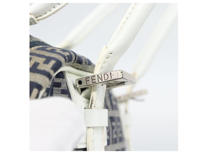 FENDI Zucchino Canvas Handtasche Navy Silver Auth 193898A Silber Marineblau - Ansicht 9