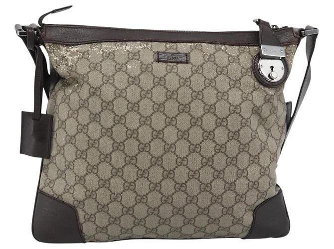 Borsa a Tracolla GUCCI GG Supreme PVC Beige Silver 148476 Auth BA14217 Argento - vista 13