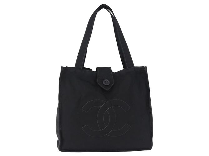 Sac Cabas CHANEL Nylon Noir Or CC Auth 192486A Doré - vue 13