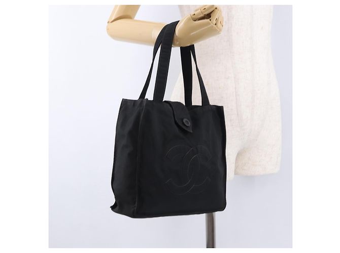 Sac Cabas CHANEL Nylon Noir Or CC Auth 192486A Doré - vue 20