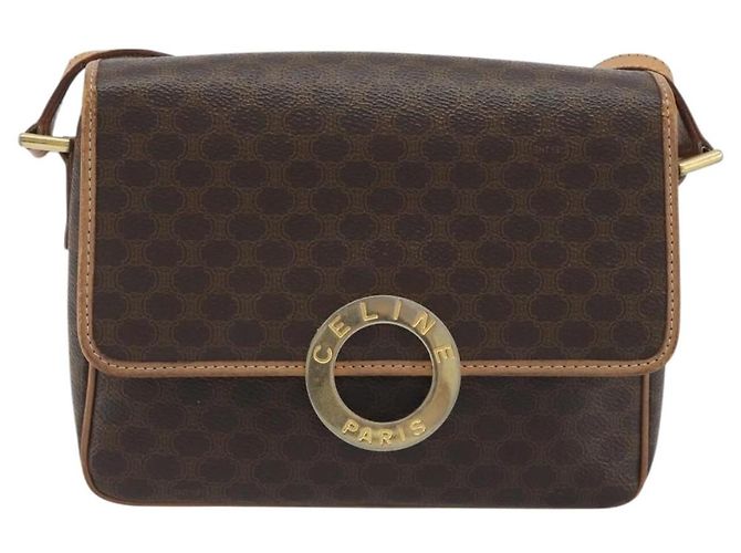 Céline Borsa a tracolla circolare CELINE Macadam Canvas PVC Pelle Marrone Oro Auth 194756 D'oro - vista 13