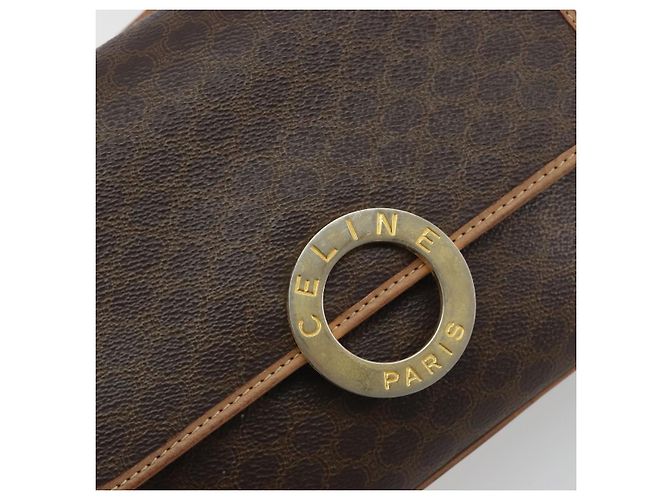 Céline Borsa a tracolla circolare CELINE Macadam Canvas PVC Pelle Marrone Oro Auth 194756 D'oro - vista 17