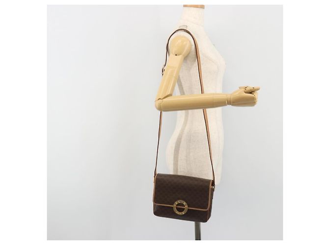 Céline Borsa a tracolla circolare CELINE Macadam Canvas PVC Pelle Marrone Oro Auth 194756 D'oro - vista 23