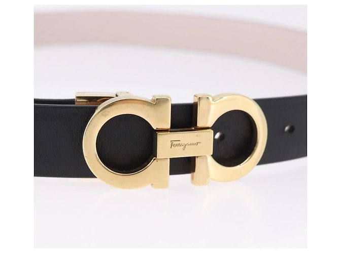 Cintura Salvatore Ferragamo Gancini in pelle nera e oro Auth BA14708A Nero - vista 5