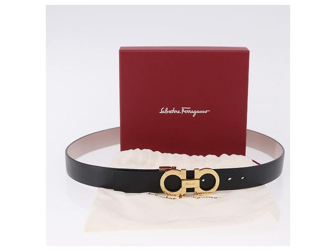 Cintura Salvatore Ferragamo Gancini in pelle nera e oro Auth BA14708A Nero - vista 9