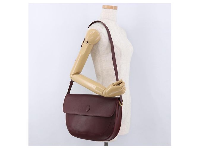 Borsa a tracolla CARTIER Must Line in pelle Bordeaux tono oro Auth gh2231 - vista 25