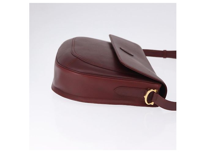 Borsa a tracolla CARTIER Must Line in pelle Bordeaux tono oro Auth gh2231 - vista 4