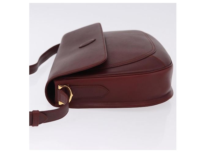 Borsa a tracolla CARTIER Must Line in pelle Bordeaux tono oro Auth gh2231 - vista 5