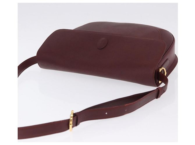 Borsa a tracolla CARTIER Must Line in pelle Bordeaux tono oro Auth gh2231 - vista 7