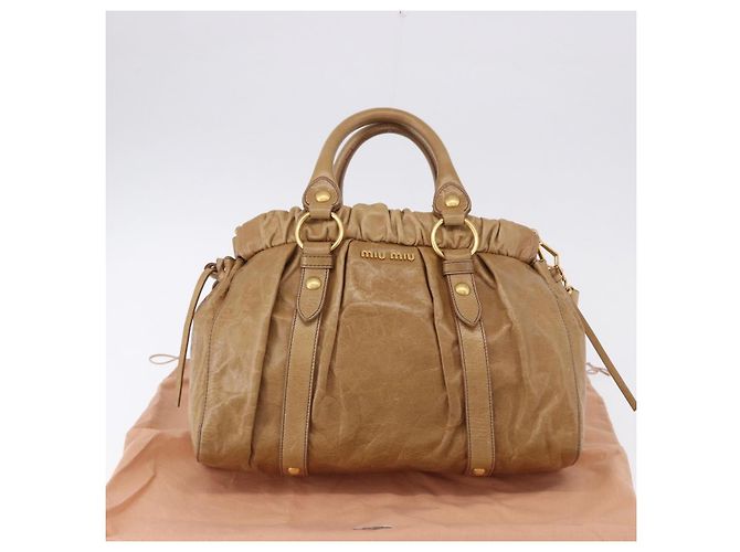 Borsa a mano Miu Miu Vitellolux in pelle 2way Beige Gold Auth bs36678V D'oro - vista 12