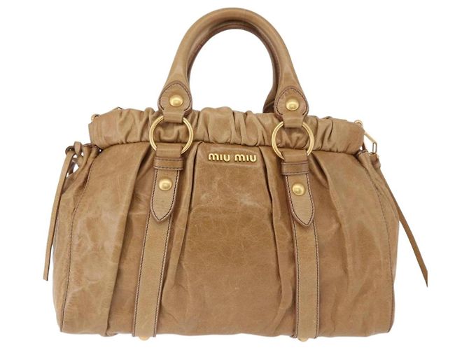 Borsa a mano Miu Miu Vitellolux in pelle 2way Beige Gold Auth bs36678V D'oro - vista 13