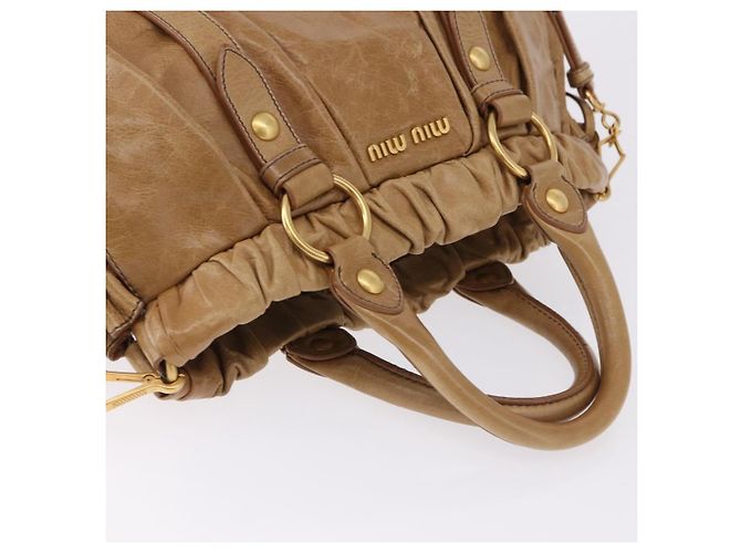 Borsa a mano Miu Miu Vitellolux in pelle 2way Beige Gold Auth bs36678V D'oro - vista 6