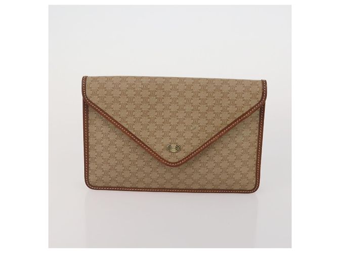 Céline CELINE Macadam Canvas Clutch Bag PVC Suede 4 Set Brown Beige blue Auth 191147 Marrone - vista 14