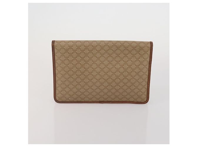 Céline CELINE Macadam Canvas Clutch Bag PVC Suede 4 Set Brown Beige blue Auth 191147 Marrone - vista 15