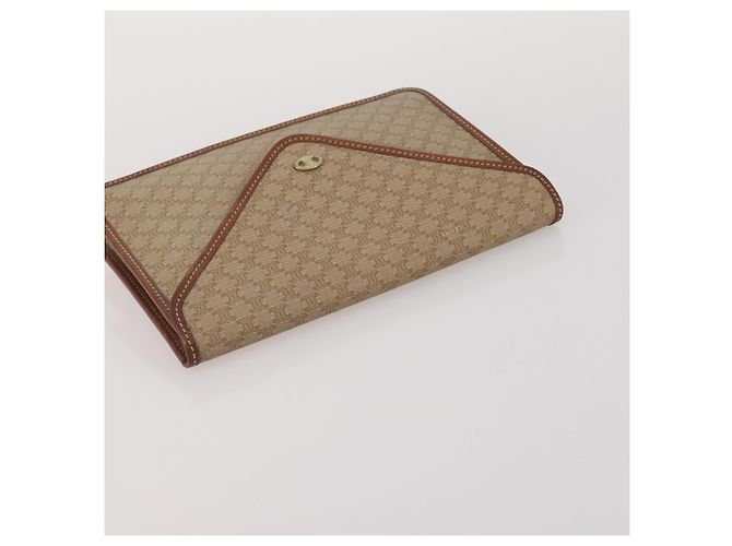 Céline CELINE Macadam Canvas Clutch Bag PVC Suede 4 Set Brown Beige blue Auth 191147 Marrone - vista 17