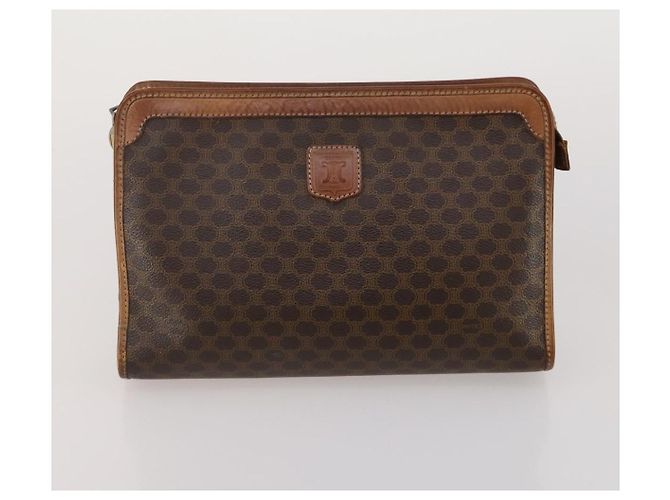Céline CELINE Macadam Canvas Clutch Bag PVC Suede 4 Set Brown Beige blue Auth 191147 Marrone - vista 8