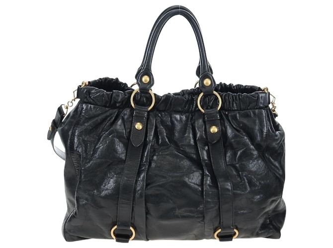 Borsa a mano Miu Miu in pelle 2way Nero Oro Auth am12097SAV D'oro - vista 2