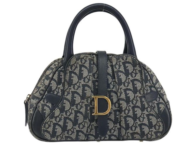 Borsa a mano double saddle Christian Dior Trotter Canvas Navy Gold Auth 191979V D'oro Blu navy - vista 13