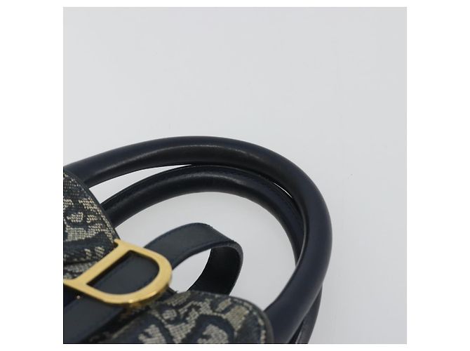 Borsa a mano double saddle Christian Dior Trotter Canvas Navy Gold Auth 191979V D'oro Blu navy - vista 14