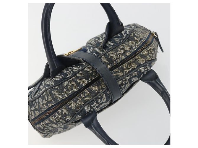 Borsa a mano double saddle Christian Dior Trotter Canvas Navy Gold Auth 191979V D'oro Blu navy - vista 6