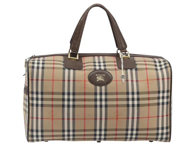 Borsa Boston Burberrys Nova Check Canvas Beige Gold Auth 191914 D'oro - vista 13
