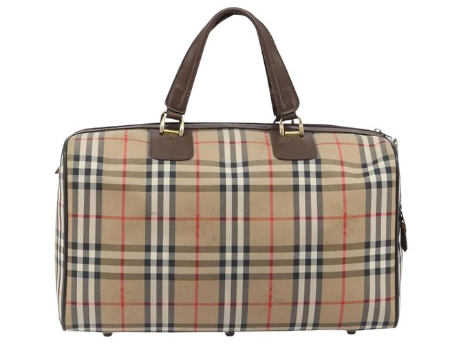 Borsa Boston Burberrys Nova Check Canvas Beige Gold Auth 191914 D'oro - vista 2