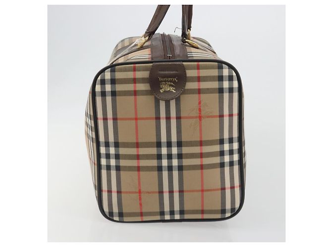 Borsa Boston Burberrys Nova Check Canvas Beige Gold Auth 191914 D'oro - vista 3