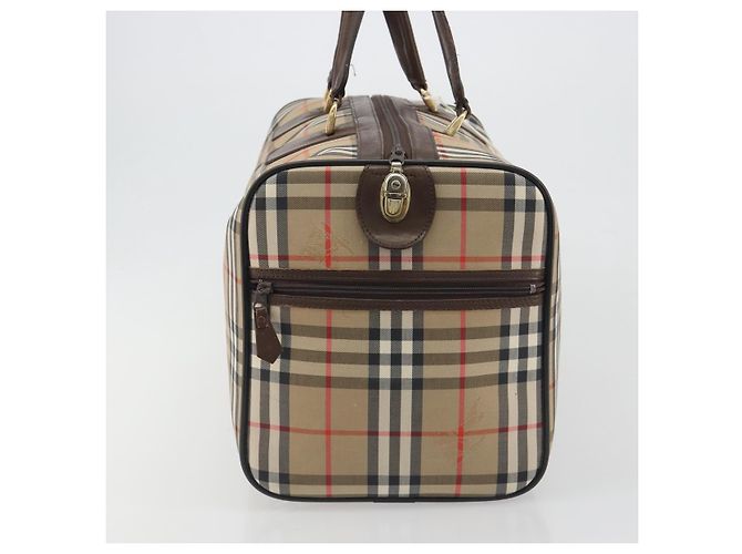 Borsa Boston Burberrys Nova Check Canvas Beige Gold Auth 191914 D'oro - vista 4