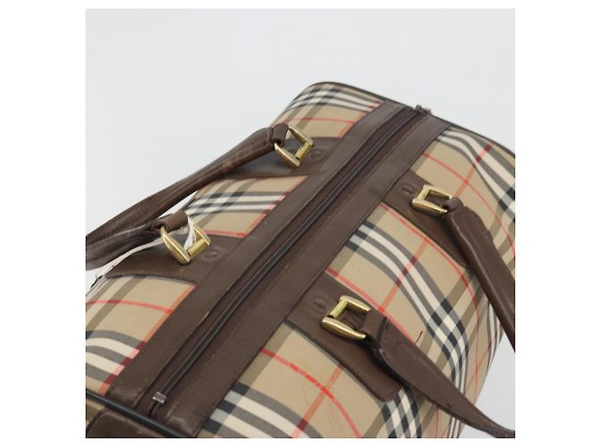 Borsa Boston Burberrys Nova Check Canvas Beige Gold Auth 191914 D'oro - vista 6