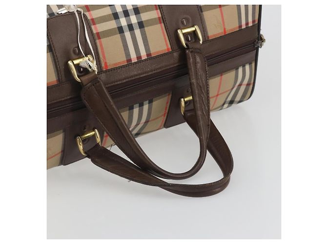 Borsa Boston Burberrys Nova Check Canvas Beige Gold Auth 191914 D'oro - vista 7