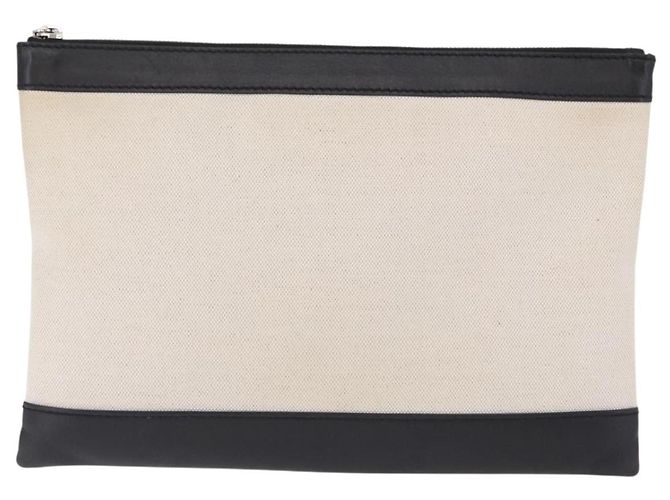 BALENCIAGA Navy Clip M Clutch Bag Canvas White Black 373834 Auth ka5572 - view 2