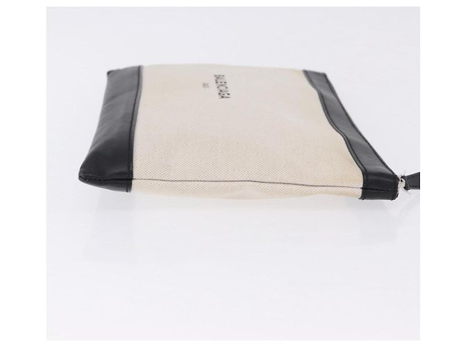 BALENCIAGA Navy Clip M Clutch Bag Canvas White Black 373834 Auth ka5572 - view 3