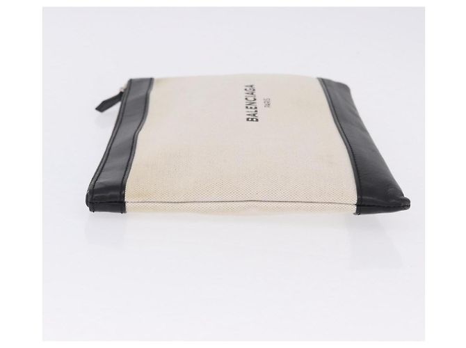BALENCIAGA Navy Clip M Clutch Bag Canvas White Black 373834 Auth ka5572 - view 4