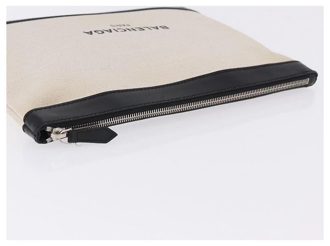 BALENCIAGA Navy Clip M Clutch Bag Canvas White Black 373834 Auth ka5572 - view 5
