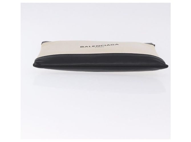 BALENCIAGA Navy Clip M Clutch Bag Canvas White Black 373834 Auth ka5572 - view 6