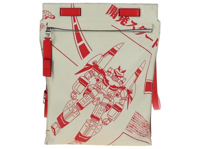 Bolsa de Ombro LOEWE Gundam em Couro Beige Red Auth 167470M - vista 13