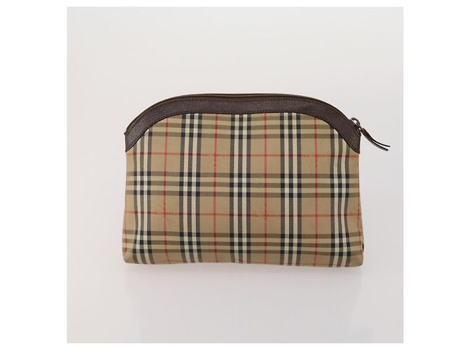Borsa a Pochette Burberrys Nova Check Nylon Pelle Canvas 6 Set Beige Auth 190007 Nero - vista 10