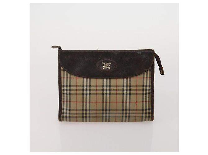 Borsa a Pochette Burberrys Nova Check Nylon Pelle Canvas 6 Set Beige Auth 190007 Nero - vista 17