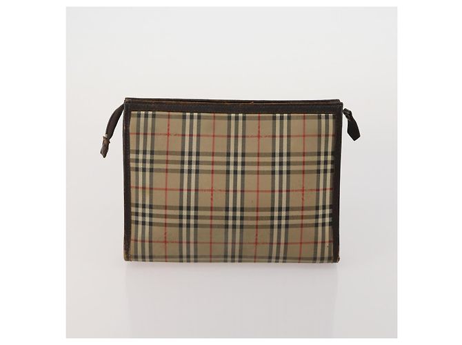 Borsa a Pochette Burberrys Nova Check Nylon Pelle Canvas 6 Set Beige Auth 190007 Nero - vista 18